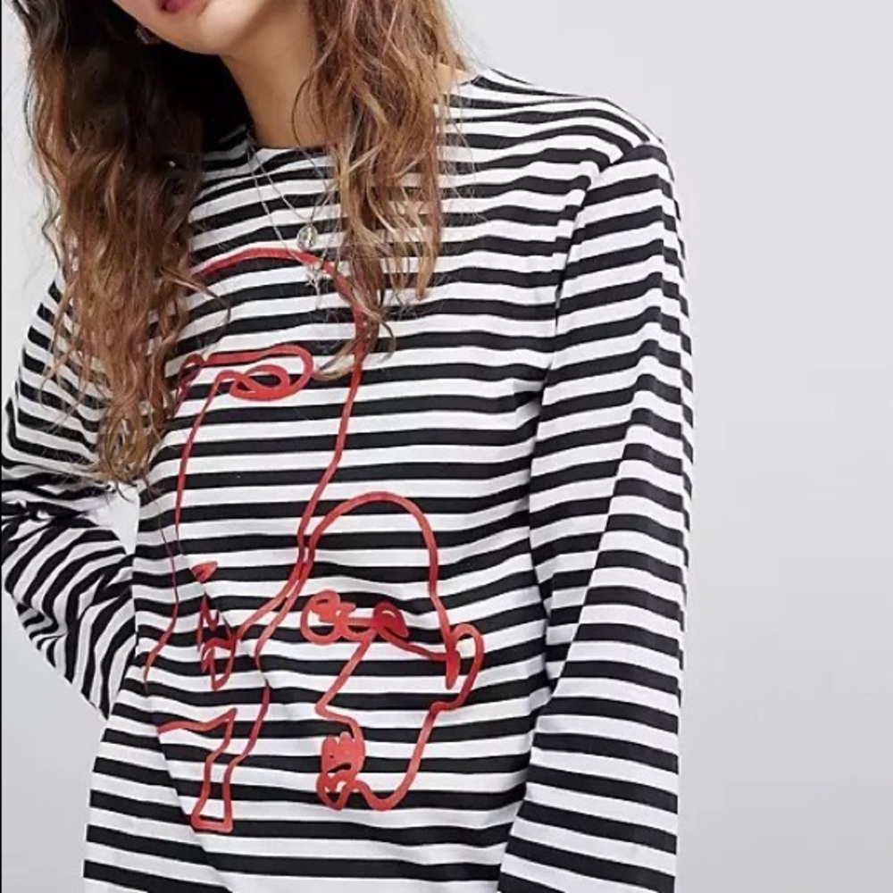 4 for 15✨Reclaimed Vintage revived breton stripe top with face print